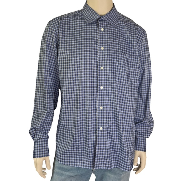 Joseph Abboud Dress Shirt Long Sleeve Spread Collar Plaid Check Blue Grey As New - Picture 8 of 14
